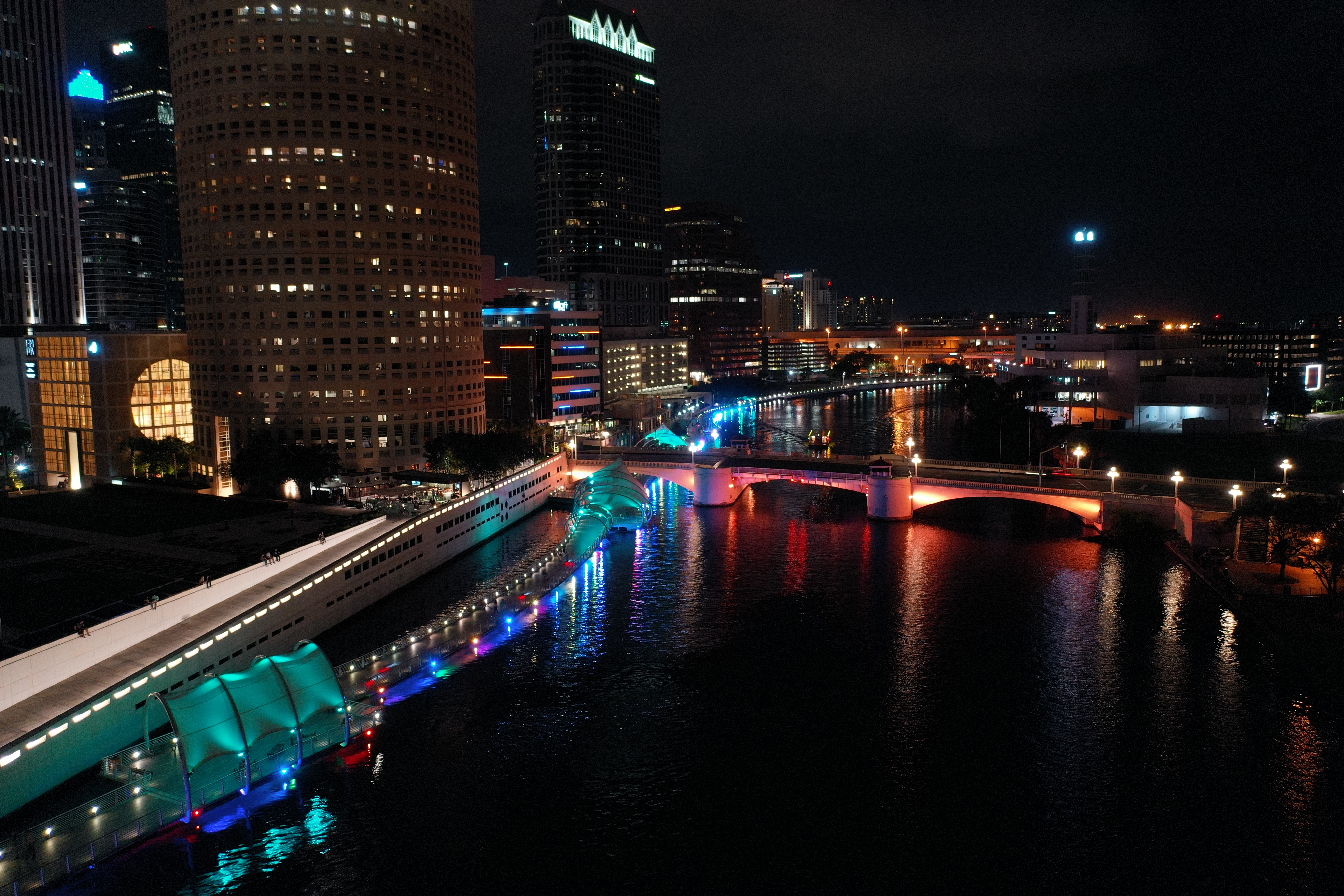 Tampa Skyline Night Drone Aerial