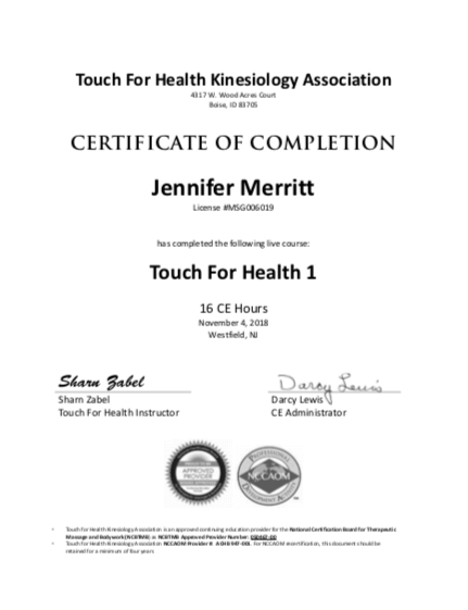 Touch for Health Level 1