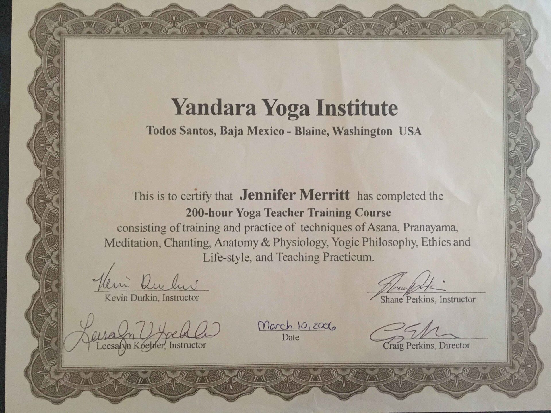 200 hour Yandara Yoga Teacher Certification