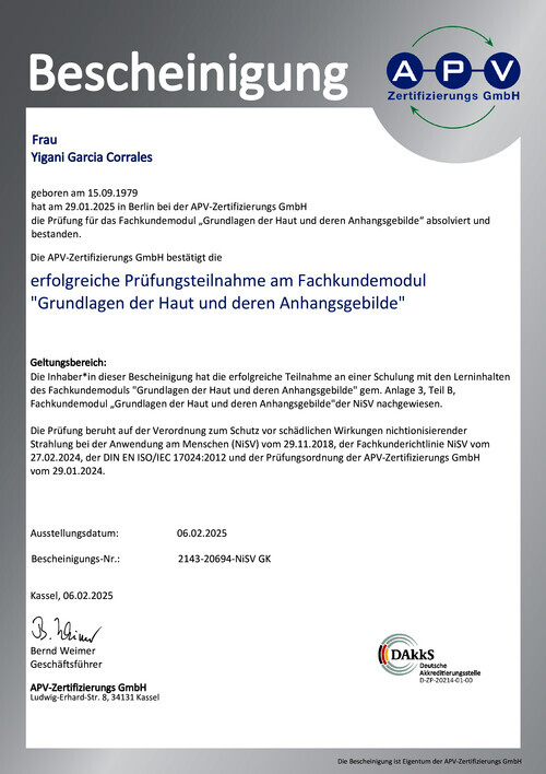 Prüfungsteilnahme am Fachkundemodul "Grundlagen der Haut und deren Anhangsgebilde"
