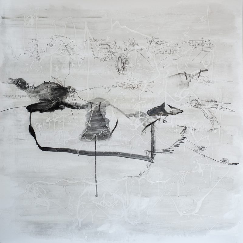 150x150, Mischtechnik/Papier, „Gans die Ente“, 2019