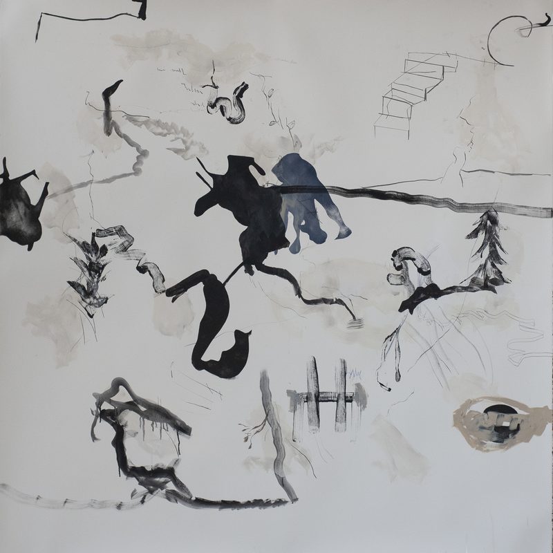  140 x 140 Mischtechnik/Papier - "alles nach links", 2018