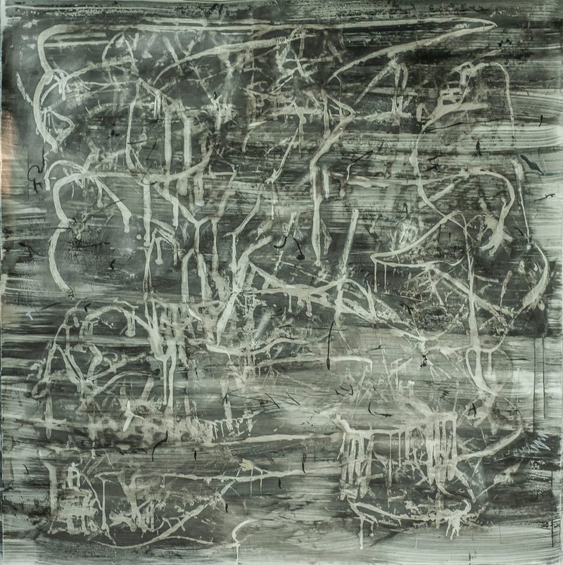 140x140, Mischtechnik/Papier, „black writings I.“, 2020