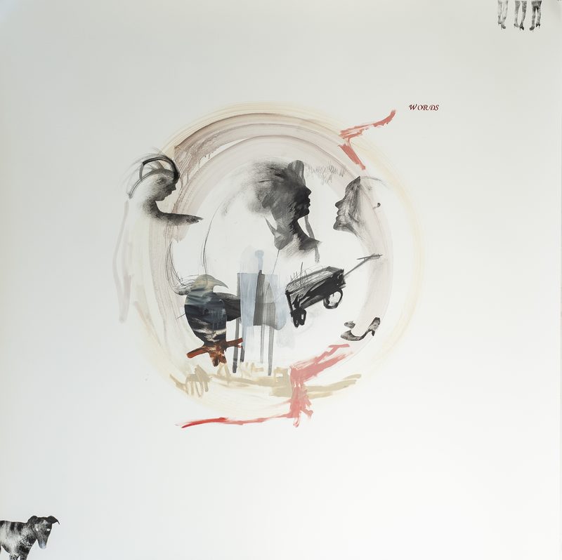 150 x 150, Mischtechnik/Papier, „Hund, 3 paar Beine“, 2021