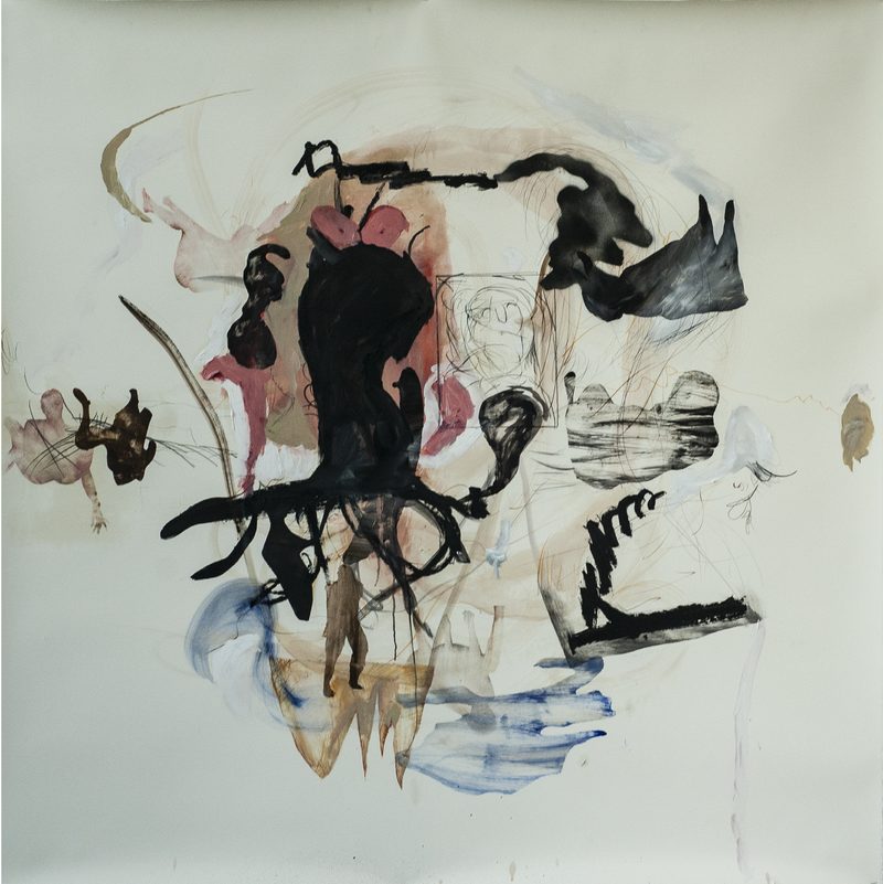 140 x 140, Mischtechnik/Papier, „hiden portrait“, 2021