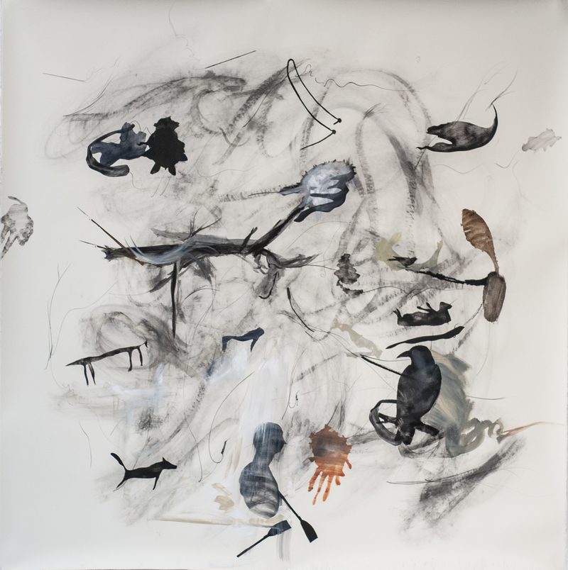 140 x 140,Mischtechnik/Papier, „mit am Rand“, 2021