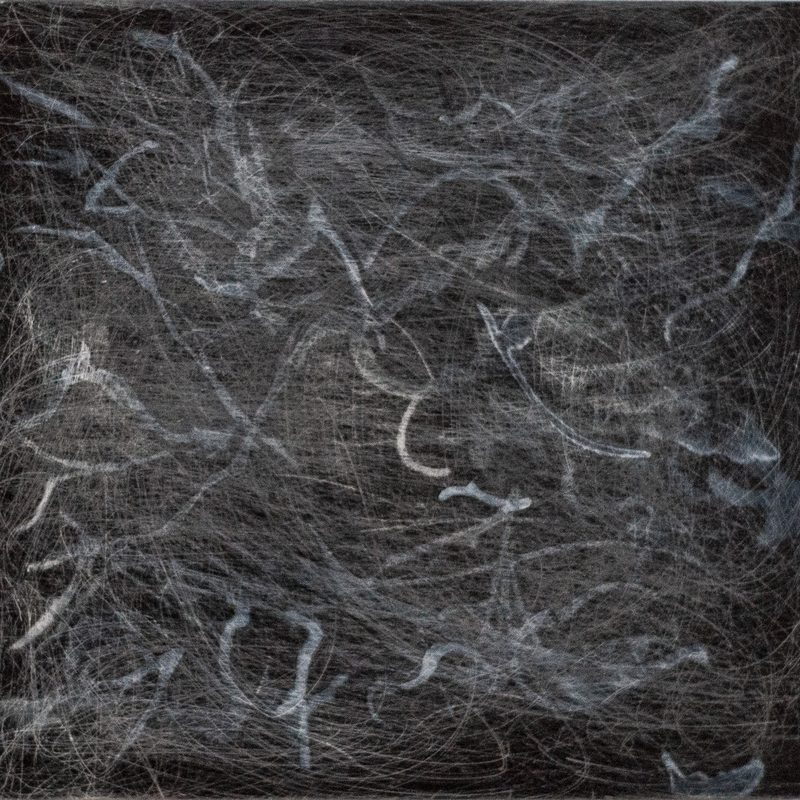 24,3 x 23,3, Mischtechnik/Holz, „am Haar der blauen Stunde“, 2021