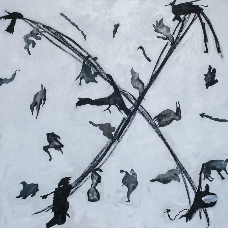 140 x 140, Öl/MdF, „turning in escapism“, 2021