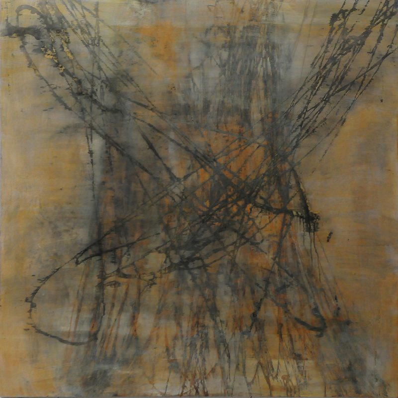 	140 x 140 - Mischtechnikl/MdF - "champs (close-open-leg)"